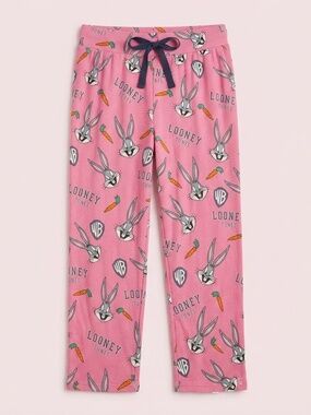 NWT Warner Bros. Looney Tunes Bugs Bunny Pink Pajama Pants with Carrots